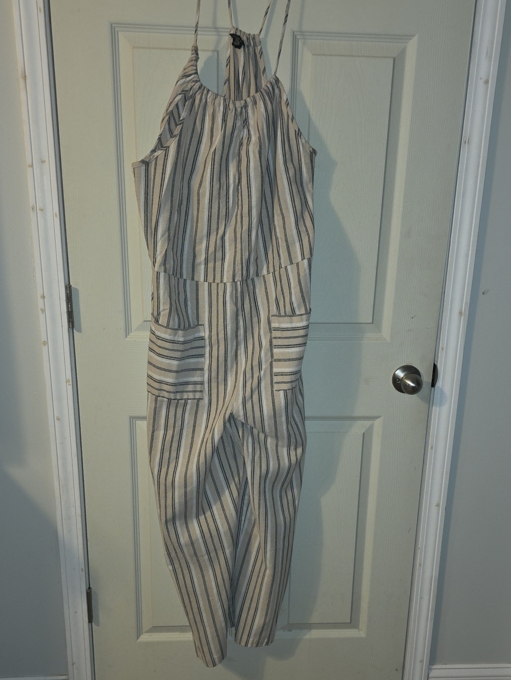Striped Halter Jumpsuit in Beige and Black